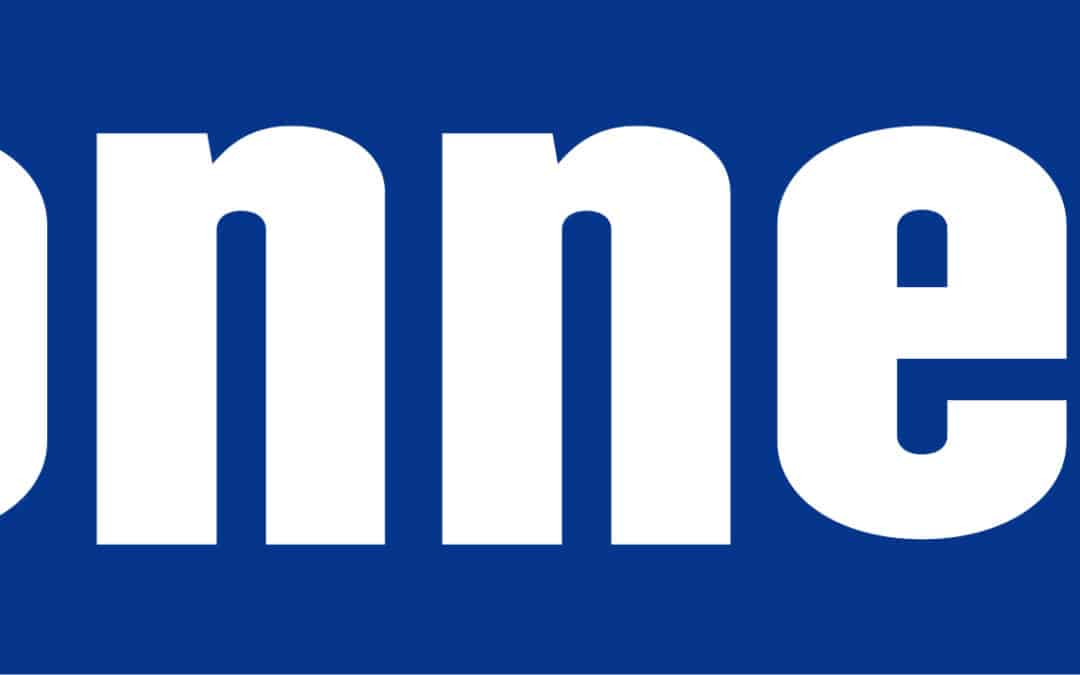 White "connect" lettering on a blue background.